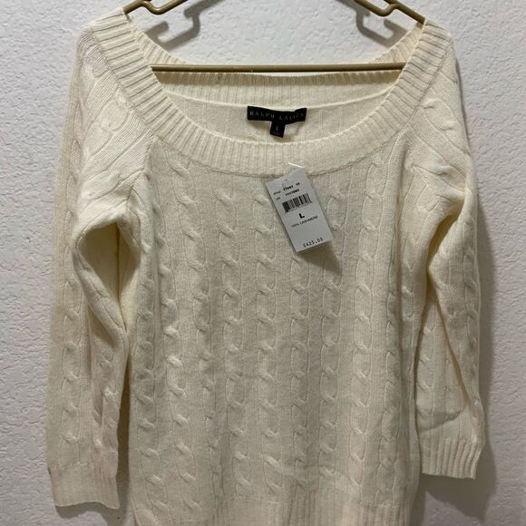 New Ralph Lauren Black Label 100% Cashmere Cable Knit Sweater Cream Color - Picture 3 of 8
